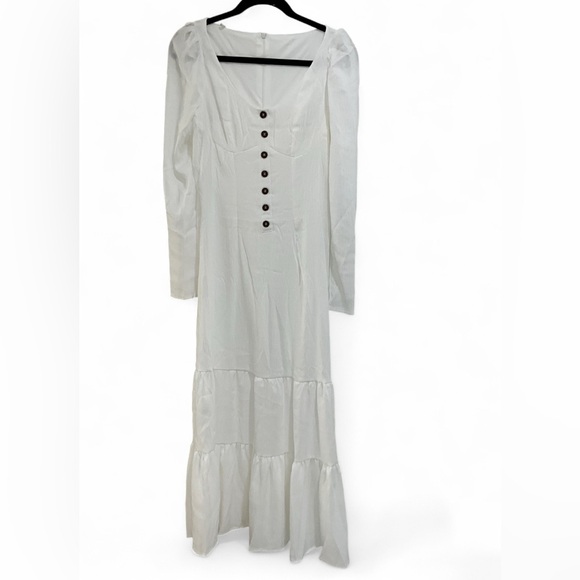 NEW Western Vintage | S, M | Sexy White Effortless Flowy Ruffle Maxi Ankle Dress - Picture 2 of 10